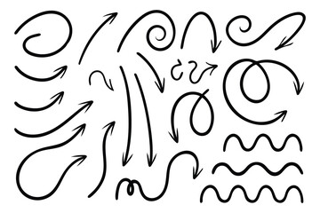 Hand-Drawn Colorful Curved Arrows Vector Set.