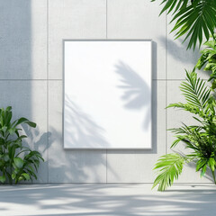 Minimalist Space with Empty Frame and Modern Greenery Background
