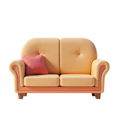 Vintage Couch with Pillow 3D Render Icon Illustration Cute Cartoon Style Home Furniture Design