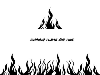 Burning flame and fire long horizontal, vector format