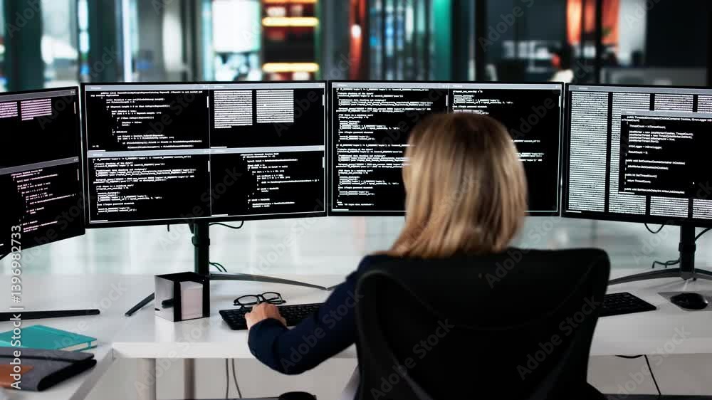Poster Unhappy Sad Developer Programmer Woman In Stress Coding Software