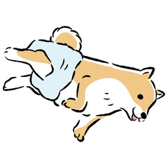 おむつを着用する犬の手描きイラスト