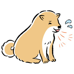 咳をする犬の手描きイラスト