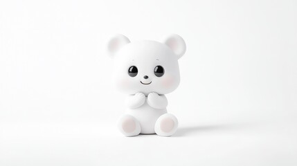 Obraz premium White Ceramic Bear Cub, Minimalist Design, Soft Lighting, High-Resolution Image, Front View, Smooth Texture, Sitting Pose, White Background, Gentle Peaceful Mood, Perfect for Nursery Decor