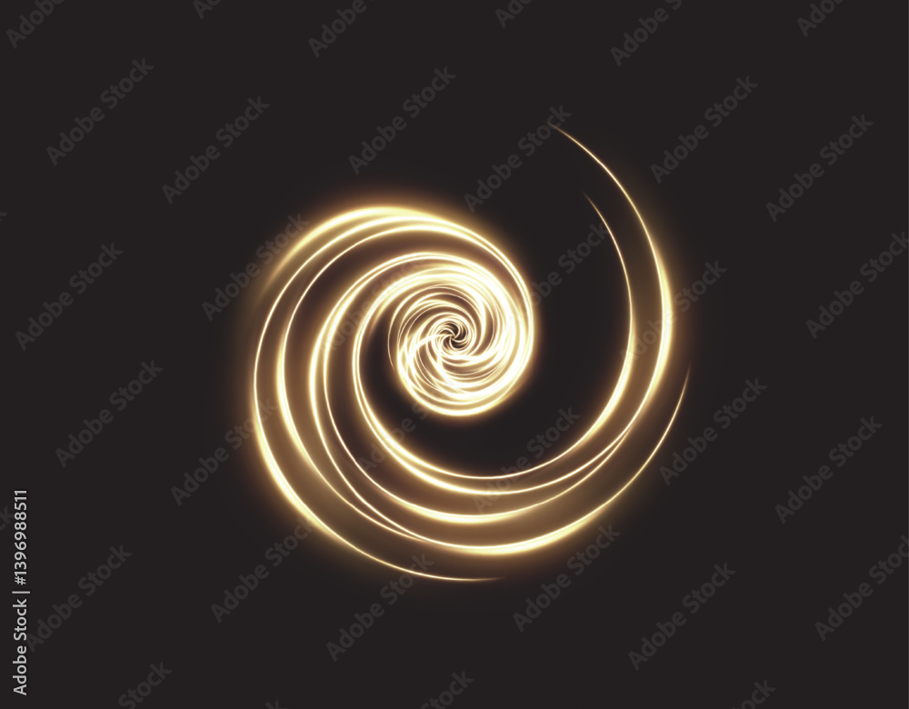 Aufkleber 
Golden glistering swirl light effect with sparkles and dust on a dark background. A luxury abstract vector with shiny waves, energy trails, and dynamic twinkle elements. Perfect for elegant designs.
