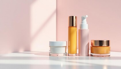 Various cosmetic containers on pristine white surface, jar, tube