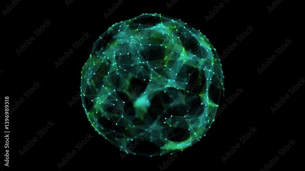 Aufkleber technology green sphere with connecting dots and lines. digital abstract network structure. 3d rende