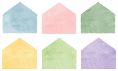 水彩風のテクスチャーのある家の形のフレーム素材セット