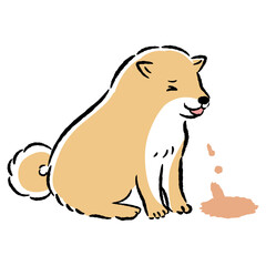 嘔吐する犬の手描きイラスト