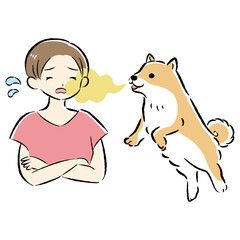 犬の口臭に悩むイラスト