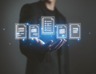 Business documents using a computer and digital technology to store data for the study, financial companies for communication to receive applications
