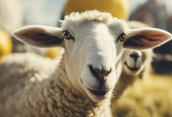 tongue yellow making funny out face sheep sticking cheeky natural wool lamb agriculture background illustration summer rural nature mammal field countryside domestic farming green cartoon animal