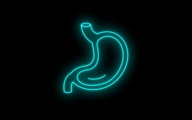 Neon stomach icon. Glowing Human belly. Neon Human Digestive System Stomach Anatomical illustration. Neon stomach icon in line style.