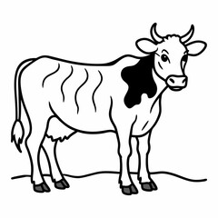 Stylized Dairy Cow Illustration with Simple Black and White Outline for Graphics