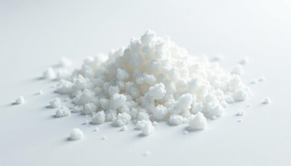 White sugar crystals scattered on white surface, macro, simple