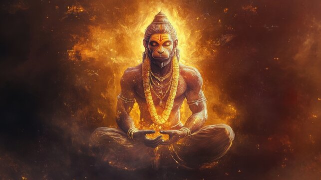 Hanuman Ji Meditation, Hindu Lord Hanuman Ji Chanting Generative AI illustration