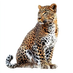 Naklejka premium Leopard sitting looking right, wildlife portrait for nature articles, isolated white background
