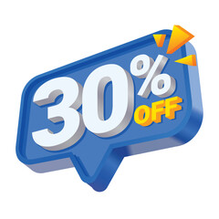 3D Blue Speech Bubble 30% Discount Offer Badge