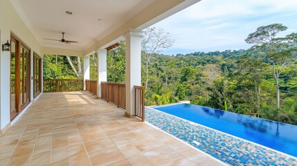 Serene Villa with Modern Design Overlooking Lush Tropical Landscape and Infinity Pool