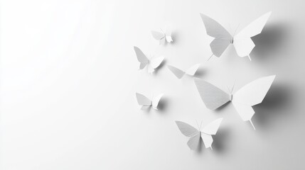Obraz premium White paper origami butterflies on a light background, minimalistic design. illustration