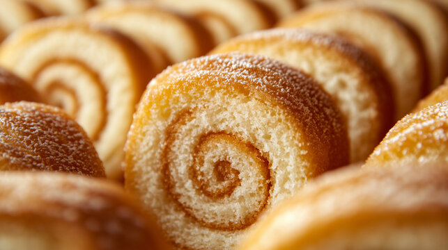 of Swiss Rolls with Powdered Sugar, Sweet Treat, Dessert