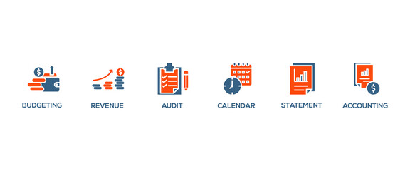 Fiscal year banner web icon vector illustration concept with icon of budgeting, reporting, calendar, revenue, statement, tax, accounting, audit
