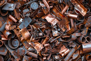 Rusty metal scrap pile forming an industrial abstract background