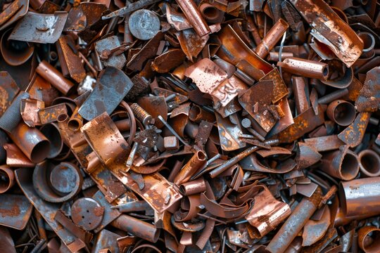 Rusty metal scrap pile forming an industrial abstract background