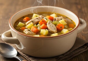 Delicious Chicken Vegetable Soup in a Bowl, Healthy Comfort Food, Homemade Meal