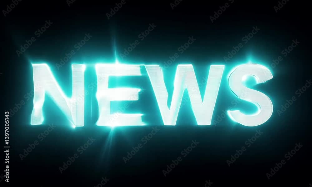 Poster news text in neon blue color set against a bold black background creating a modern visual display ma