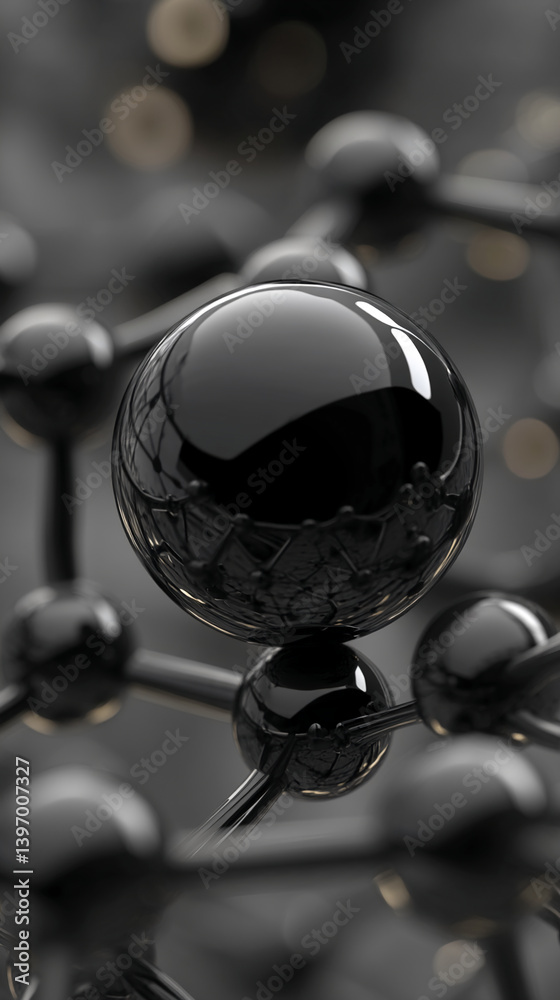 Aufkleber Close-up of glossy black spheres connected by thin rods, creating a complex network structure, representative of molecular bonds or advanced technology, suitable for scientific or futuristic concepts