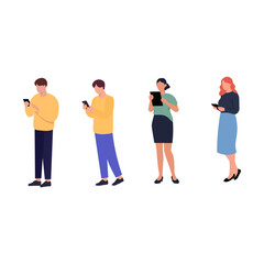 Diverse group of people using mobile devices