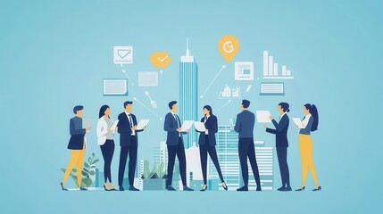 Business connection and social network on blue background. illustration