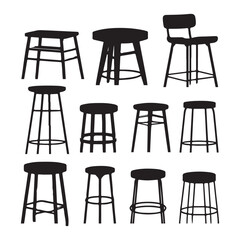 A silhouette of stool set vector icons  on a white background