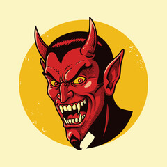 Red devil face illustration drawing halloween satanic demon evil character scary graphic design artwork
