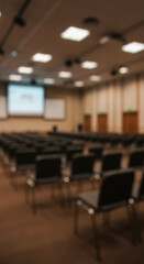 Conference Room Ambience: Empty Seats & Projector. Business Meeting Venue for Presentations & Events.