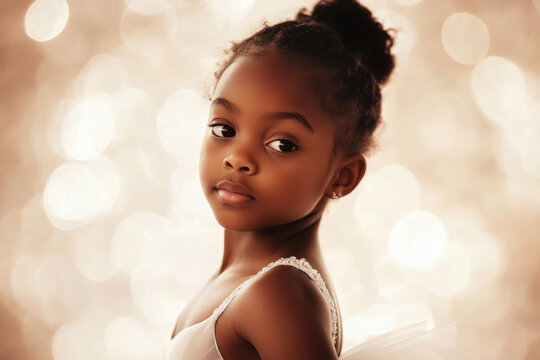 Young ballerina posing with confidence against sparkling background