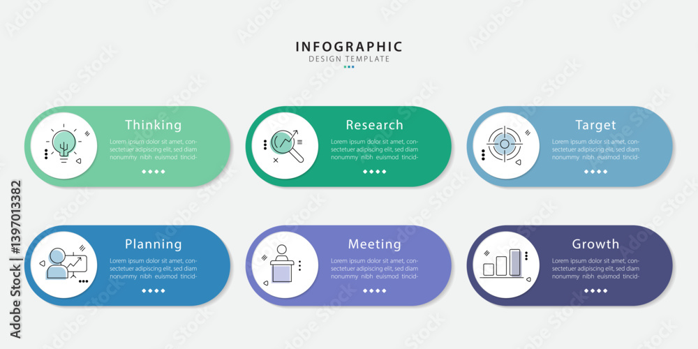 Poster Infographic template. 6 Step timeline journey, Flat simple infographics design template. presentation graph. Business concept with numbers 6 options or steps vector illustration.