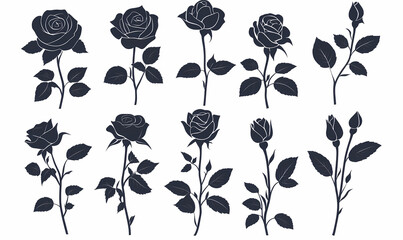 Discover an enchanting collection of blooming roses rendered as elegant silhouette art for inspiration today