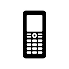 cell phone icon with keypad. simple black silhouette of mobile phone with buttons and screen for communication and technology. perfect for communication, retro technology, and vintage gadget concepts