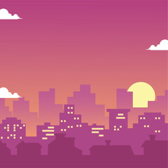 Evening Red Cityscape Illustration and Urban Background