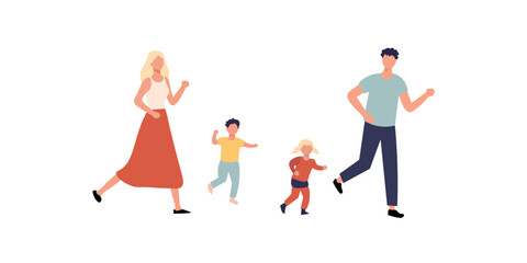 Happy Family Running Together Outdoors