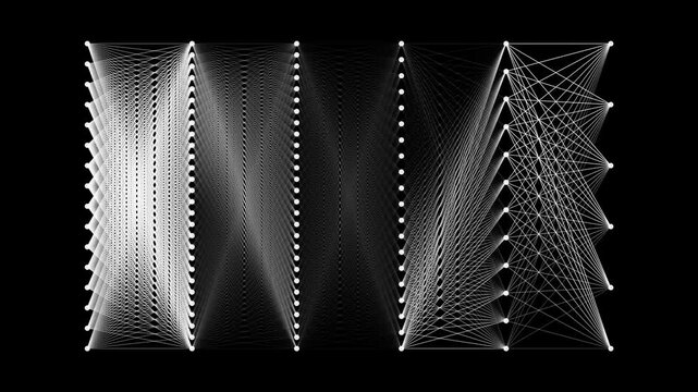 Black and white version of neural network in action infinite loop.