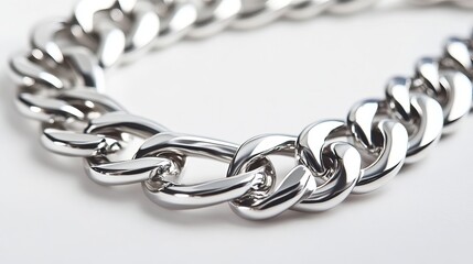Obraz premium Close up shot of a silver chain link bracelet on a white surface showing texture and the metal links detail
