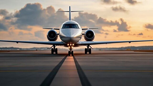 A sleek private jet, preparing for an exclusive charter flight to a tropical destination