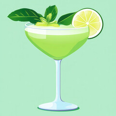 Fototapeta premium Refreshing Green Cocktail with Lime and Mint Garnish on Green Background