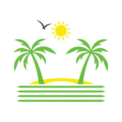 Minimalist Beach with Tropical Palm Tree Vector Design