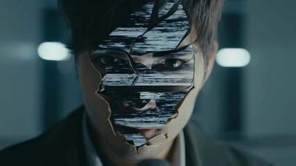 A man with a digital face. Cyberbullying, abuse concept.