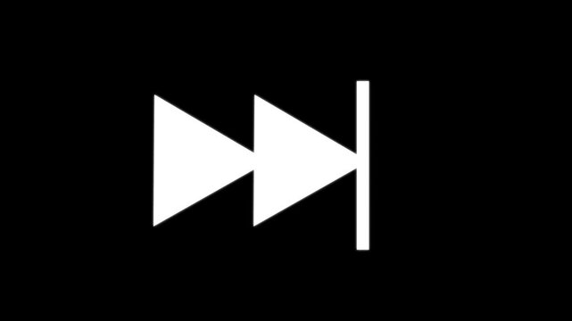 Black color rewind button icon isolated on black background. 4K Video