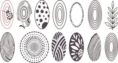 Set of Hand-Drawn Round Doodle Patterns and Textures — Abstract Organic Shapes and Textured Circles. Trendy Vector Graphic Elements for Cover, Poster, Banner, Label, Fabric, Wallpaper, or Wrapping.